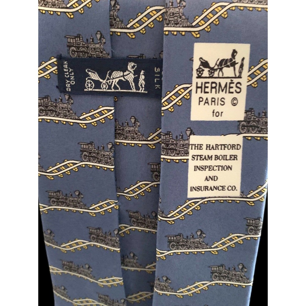 SOLD!!! Hermes New Vintage Silk Tie Blue "Pour Hardcore Steam" Ex Rare